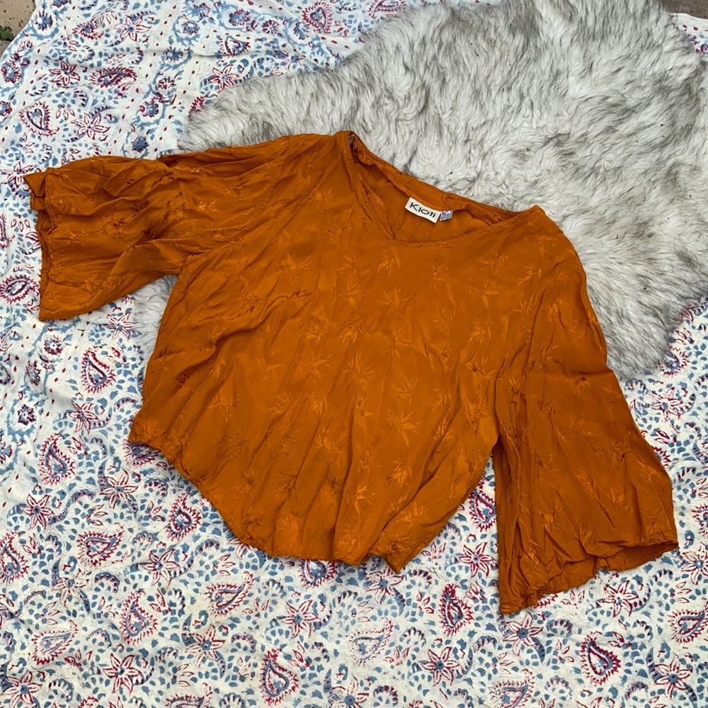 Rayon Golden Silk Like Peasant Blouse
